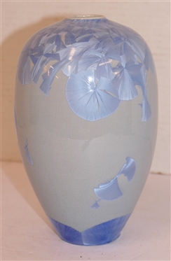 Light Blue Crystalline Pottery Vase by Sid Oakley - Dated 1985 - Signed Oakley and Dated on Bottom - Vase is 7 1/2 Tall 