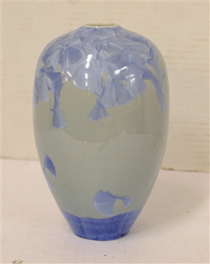Light Blue Crystalline Pottery Vase by Sid Oakley - Dated 1985 - Signed Oakley and Dated on Bottom - Vase is 7 1/2 Tall 