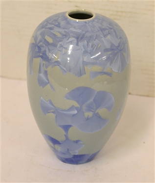 Light Blue Crystalline Pottery Vase by Sid Oakley - Dated 1985 - Signed Oakley and Dated on Bottom - Vase is 7 1/2 Tall 