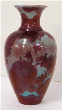 Pretty Phil Morgan Crystalline Vase - Turquoise Background with Mulberry / Burgundy  Crystalline Glaze - Signed Phil Morgan 35 Years Seagrove, NC - 2008 -  Vase is 8 1/4 Tall 
