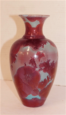 Pretty Phil Morgan Crystalline Vase - Turquoise Background with Mulberry / Burgundy  Crystalline Glaze - Signed Phil Morgan 35 Years Seagrove, NC - 2008 -  Vase is 8 1/4 Tall 