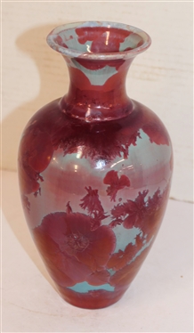 Pretty Phil Morgan Crystalline Vase - Turquoise Background with Mulberry / Burgundy  Crystalline Glaze - Signed Phil Morgan 35 Years Seagrove, NC - 2008 -  Vase is 8 1/4 Tall 