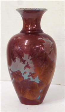 Pretty Phil Morgan Crystalline Vase - Turquoise Background with Mulberry / Burgundy  Crystalline Glaze - Signed Phil Morgan 35 Years Seagrove, NC - 2008 -  Vase is 8 1/4 Tall 