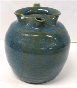 Seagrove North Carolina Pottery Teapot / Pitcher - Pretty Blue and Green Variegated Glaze - Unsigned - Pot is 7 Tall 8 Spout to Handle 