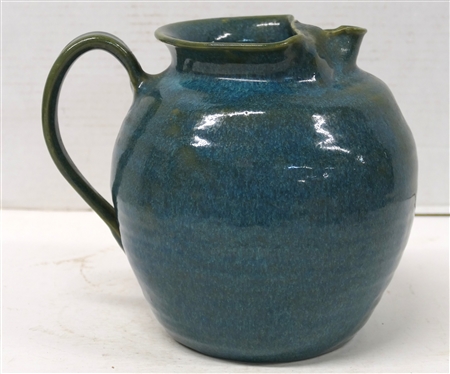Seagrove North Carolina Pottery Teapot / Pitcher - Pretty Blue and Green Variegated Glaze - Unsigned - Pot is 7 Tall 8 Spout to Handle 