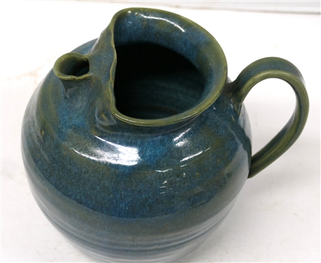 Seagrove North Carolina Pottery Teapot / Pitcher - Pretty Blue and Green Variegated Glaze - Unsigned - Pot is 7 Tall 8 Spout to Handle 