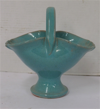 Seagrove North Carolina Pottery Basket - Pretty Turquoise Glaze - Basket is 5 1/2 Tall 7 3/4 by 5 - Attributed to Cole - Unsigned