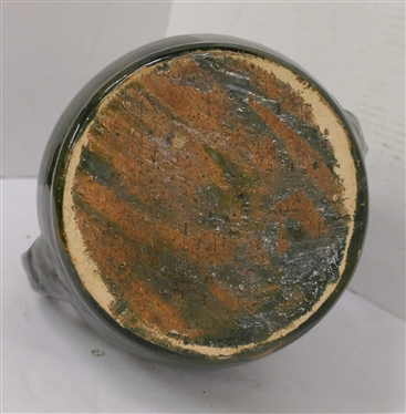 North Carolina Pottery Apothecary Jar - Double Handles - Dark Black / Green Glaze - Incised Rings on Body - Vessel is 10 Tall - Unsigned - Attributed to North State Pottery 