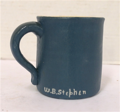 1949 W.B. Stephen Cameo Pottery Mug with Cabin - Dated on Bottom - Mug is 3 1/2 Tall 
