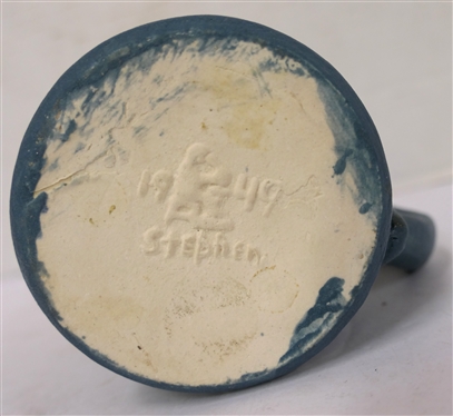 1949 W.B. Stephen Cameo Pottery Mug with Cabin - Dated on Bottom - Mug is 3 1/2 Tall 