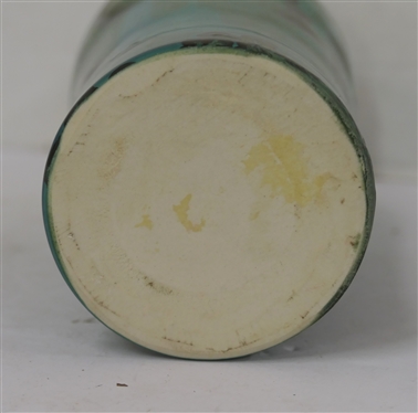 Unsigned Crystalline Pottery Vase - Turquoise and White Background with Light and Dark Green Crystalline Glaze - Vase is 8 1/2 Tall - Not Marked 