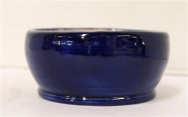 1942 Pisgah Forest Cameo Pottery Bowl - Asheville Scottish Rite on Front - Dated 1942 on Bottom- Cobalt Blue Glaze on Body Pink Glazed Interior - Bowl is 2 1/2 Tall 4 3/4 Across