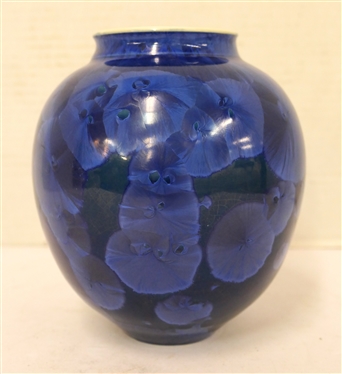 Beautiful Sid Oakley Brilliant Blue Crystalline Pottery Vase - 6 Tall - Signed Oakley - Sid Oakley 1932 - 2004 - Granville County / Creedmoor, NC 