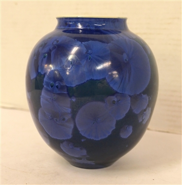 Beautiful Sid Oakley Brilliant Blue Crystalline Pottery Vase - 6 Tall - Signed Oakley - Sid Oakley 1932 - 2004 - Granville County / Creedmoor, NC 