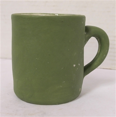 Pisgah Forest Pottery Cameo Mug Green Glazed Body with Cameo Dancing Man and Woman - Mug is 3 1/2 Tall - Stamped Pisgah Forest on Bottom 