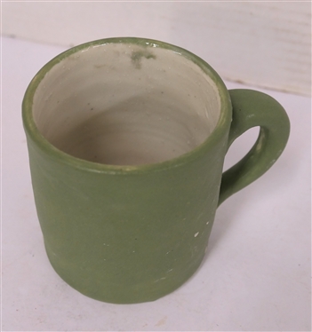 Pisgah Forest Pottery Cameo Mug Green Glazed Body with Cameo Dancing Man and Woman - Mug is 3 1/2 Tall - Stamped Pisgah Forest on Bottom 