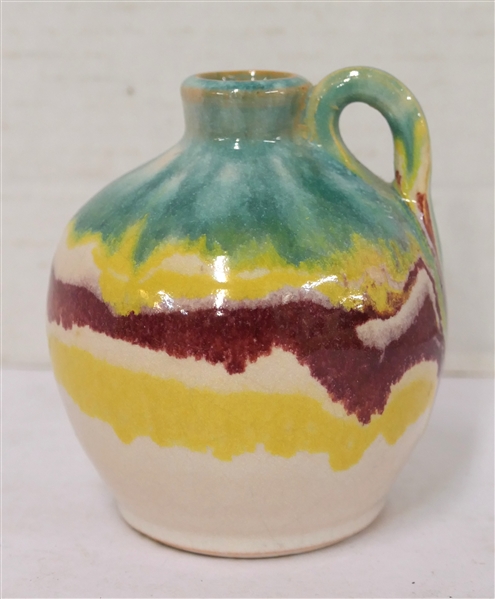 1928 Cole / Rainbow Pottery Miniature Jug - White, Yellow, Burgundy, and Green Glaze - Jug Measures 3 3/4" Tall - Dated on Bottom - Not Signed