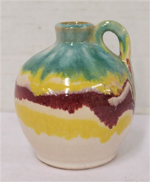 1928 Cole / Rainbow Pottery Miniature Jug - White, Yellow, Burgundy, and Green Glaze - Jug Measures 3 3/4 Tall - Dated on Bottom - Not Signed