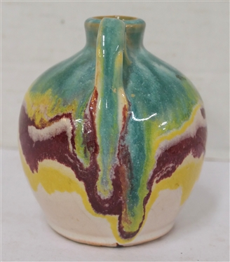1928 Cole / Rainbow Pottery Miniature Jug - White, Yellow, Burgundy, and Green Glaze - Jug Measures 3 3/4 Tall - Dated on Bottom - Not Signed