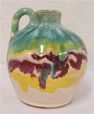 1928 Cole / Rainbow Pottery Miniature Jug - White, Yellow, Burgundy, and Green Glaze - Jug Measures 3 3/4 Tall - Dated on Bottom - Not Signed