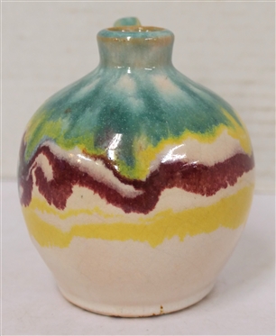 1928 Cole / Rainbow Pottery Miniature Jug - White, Yellow, Burgundy, and Green Glaze - Jug Measures 3 3/4 Tall - Dated on Bottom - Not Signed