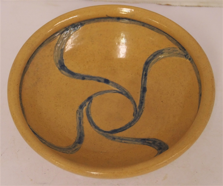 Small Art Pottery Bowl with Blue Glaze - Signed Josephine 11-36 - Bowl is 2" Tall 6" wide