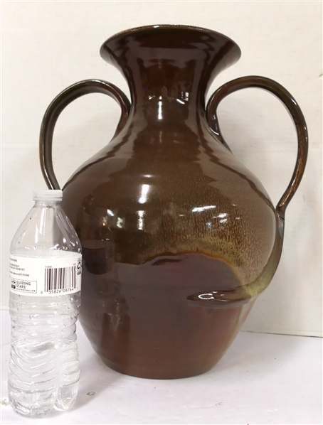 Large Seagrove North Carolina Pottery Vase - Double Handled Form - Speckled Glaze - Heavy - Vase is 16" Tall 