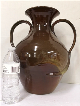 Large Seagrove North Carolina Pottery Vase - Double Handled Form - Speckled Glaze - Heavy - Vase is 16 Tall 