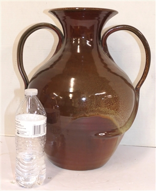 Large Seagrove North Carolina Pottery Vase - Double Handled Form - Speckled Glaze - Heavy - Vase is 16 Tall 