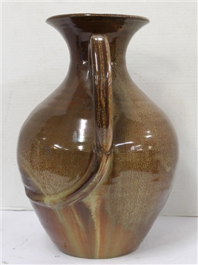 Large Seagrove North Carolina Pottery Vase - Double Handled Form - Speckled Glaze - Heavy - Vase is 16 Tall 