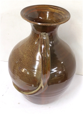 Large Seagrove North Carolina Pottery Vase - Double Handled Form - Speckled Glaze - Heavy - Vase is 16 Tall 