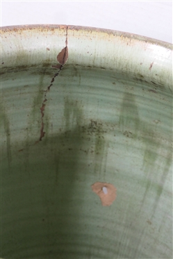 Large Seagrove North Carolina Floor Vase - Seafoam Green / Turquoise Glaze - Double Ring Handles - Vessel is 20 Tall - Hole in Body and Crack in Side - Attributed to the Cole Family - Seagrove, NC 
