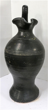 Larger North Carolina Pottery Rebecca Pitcher - Incised Rings - Very Heavy - Pitcher Has Been Painted Over - Measures 24 to Handle 