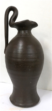 Large North Carolina Pottery Rebecca Pitcher - Dark Brown Glaze  4 Incised Near Bottom Under Handle -Vessel Has Intentional Hole in Bottom Center - Measures 21 1/2 Tall - 