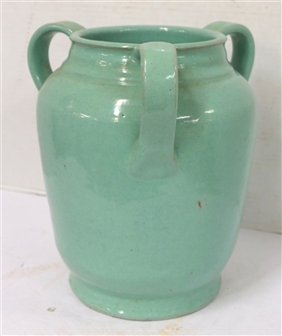 Large North Carolina Pottery Vessel with 3 Loop Handles - Pretty Light Green Seafoam / Turquoise Glaze - Vessel is 10 Tall -  W 21 10 Incised on Bottom 