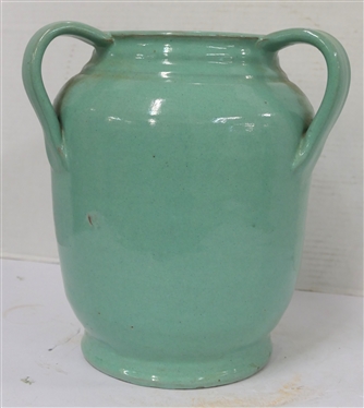 Large North Carolina Pottery Vessel with 3 Loop Handles - Pretty Light Green Seafoam / Turquoise Glaze - Vessel is 10 Tall -  W 21 10 Incised on Bottom 