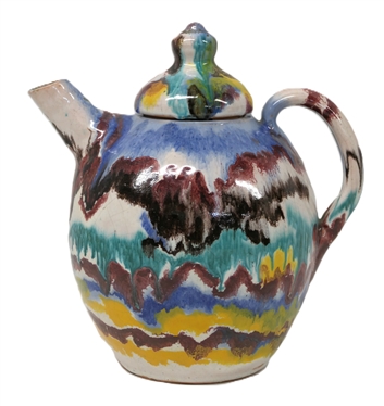 Beautiful North Carolian Pottery Multi Color Rainbow Pottery Tea Pot - Attributed to Early 1940''s A.R. Cole -Sanford NC Potter - Beautiful Multi Color Glaze - Tea Pot is Approx. 9 1/2 Tall with...