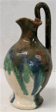 North Carolina Rainbow / Cole Pottery Rebecca Pitcher - White Body with Green, Blue, and Brown Glazes - Pitcher is 10 Tall To Top of Handle - Unmarked