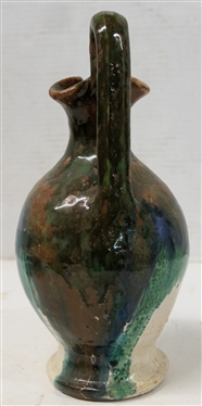 North Carolina Rainbow / Cole Pottery Rebecca Pitcher - White Body with Green, Blue, and Brown Glazes - Pitcher is 10 Tall To Top of Handle - Unmarked