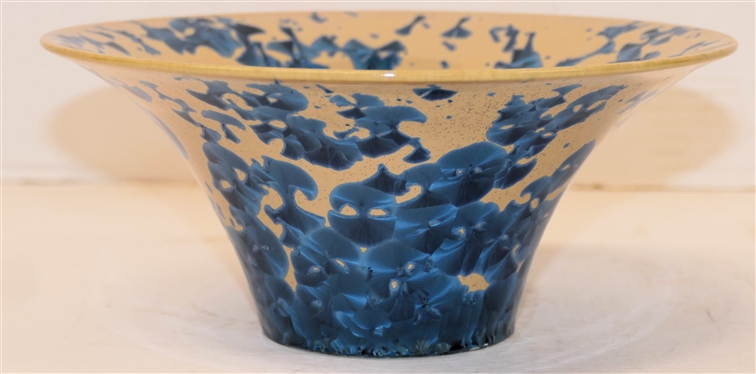 Adrianna Pazmany Crystalline Art Pottery Bowl / Vessel - Tan Background with Brilliant Blue Crystals - Artist Signed on Bottom - Vessel is 4 1/2 Tall 8 1/4 Across