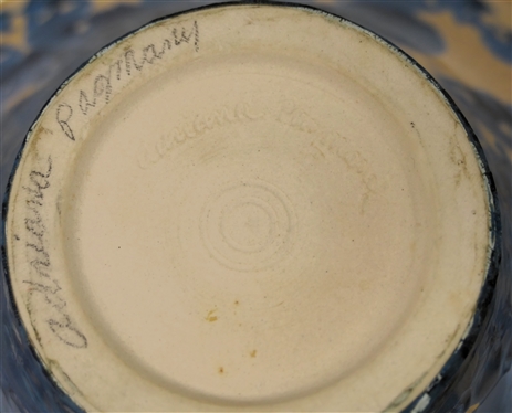 Adrianna Pazmany Crystalline Art Pottery Bowl / Vessel - Tan Background with Brilliant Blue Crystals - Artist Signed on Bottom - Vessel is 4 1/2 Tall 8 1/4 Across