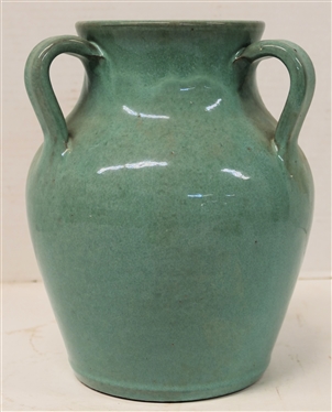 Seagrove North Carolina Three Handled Vase - Turquoise Glaze - Attributed To Cole Family - Vase is 9 Tall 