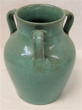 Seagrove North Carolina Three Handled Vase - Turquoise Glaze - Attributed To Cole Family - Vase is 9 Tall 