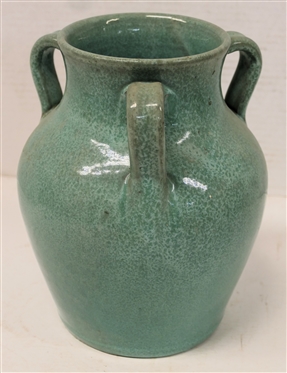 Seagrove North Carolina Three Handled Vase - Turquoise Glaze - Attributed To Cole Family - Vase is 9 Tall 