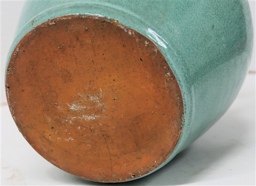 Seagrove North Carolina Three Handled Vase - Turquoise Glaze - Attributed To Cole Family - Vase is 9 Tall 