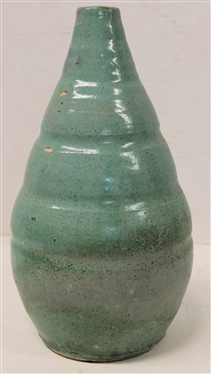 Light Seafoam / Turquoise Green Vase - Ribbed Body - Narrow Top - Vase is 12 1/4 Tall - Small Glaze Flakes on Body - See Photo 