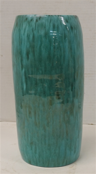 NC Art Pottery Cylinder Vase with Turquoise Variegated Glaze - Attributed to The Cole Family - Seagrove, NC-  Vase is 10 1/2" Tall 