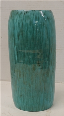 NC Art Pottery Cylinder Vase with Turquoise Variegated Glaze - Attributed to The Cole Family - Seagrove, NC-  Vase is 10 1/2 Tall 