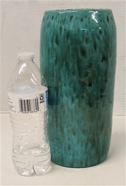 NC Art Pottery Cylinder Vase with Turquoise Variegated Glaze - Attributed to The Cole Family - Seagrove, NC-  Vase is 10 1/2 Tall 