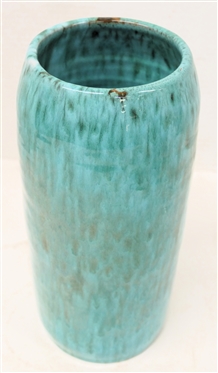 NC Art Pottery Cylinder Vase with Turquoise Variegated Glaze - Attributed to The Cole Family - Seagrove, NC-  Vase is 10 1/2 Tall 